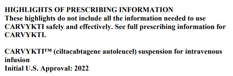 Key points of Carvykti prescription