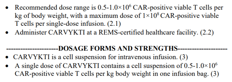 Carvykti usage and dosage